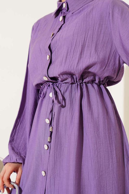 طقم تونيك طويل بفتحة جانبية وخصر من قطعتين، لون أرجواني