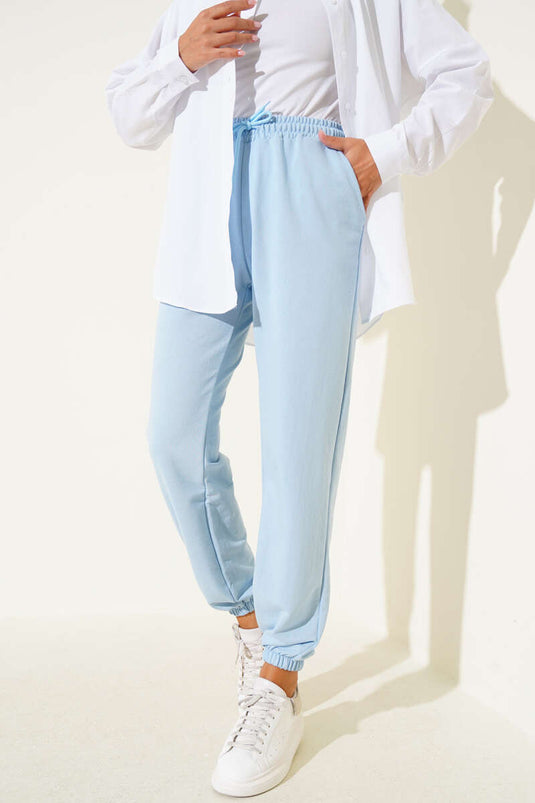 Bel Ve Bilek Lastikli Jogger Pantolon Bebe Mavi