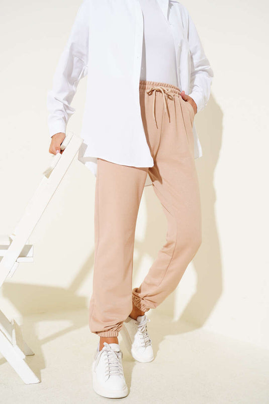 Elastic Waist and Ankle Jogger Pants Camel