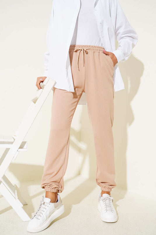 Bel Ve Bilek Lastikli Jogger Pantolon Camel