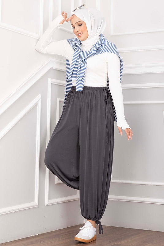 Bel Ve Paça Ayarlanabilir Şalvar Pantolon Füme