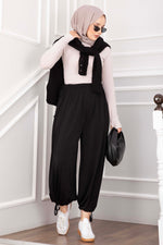 Pantalon Harem Noir Ajustable À La Taille Et Aux Chevilles Avec Châle