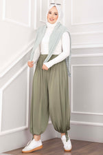 Pantalon Salwar Olive Vert À Taille Et Poignets Réglables