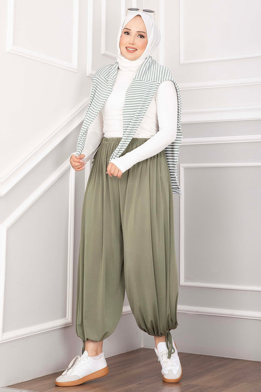 Bel Ve Paça Ayarlanabilir Şalvar Pantolon Yeşil Olive