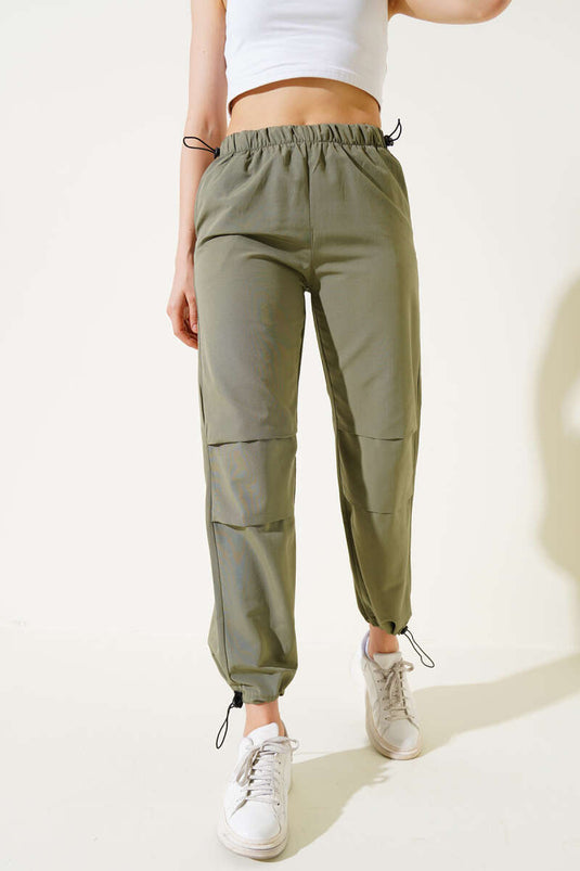 Bel Ve Paça Lastikli Paraşüt Pantolon Haki