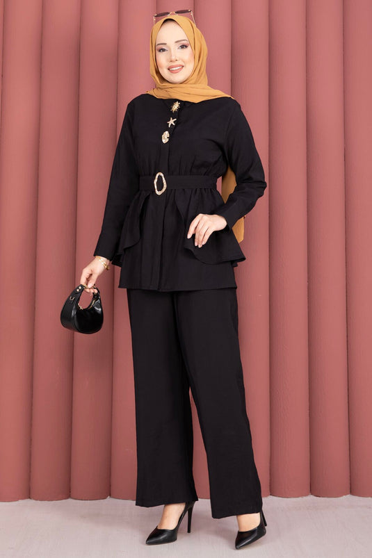 Belden Allerlli Gold Brosche Zweiteiler mit Hose Schwarz