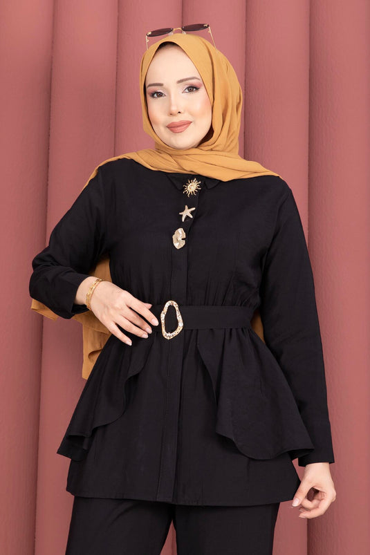 Belden Allerlli Gold Brosche Zweiteiler mit Hose Schwarz