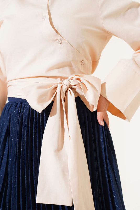 Belden Bağlama Detaylı Kısa Gömlek Bej