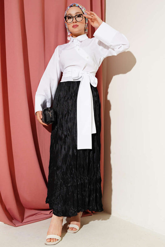 White Short Shirt with Belt Detail