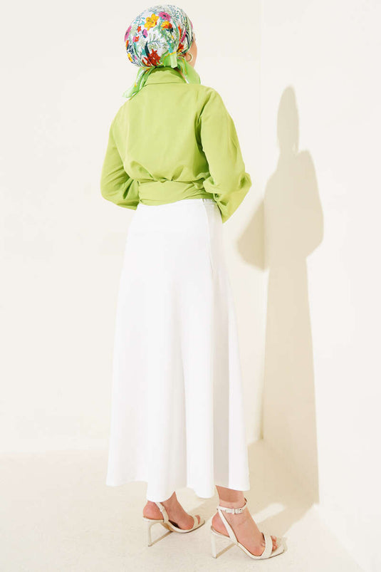 Belden Bağlama Detaylı Kısa Gömlek Fıstık Yeşili