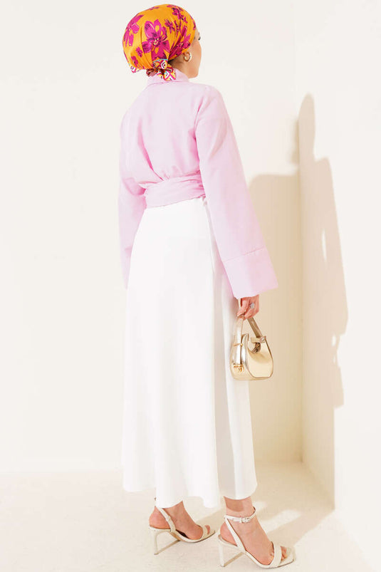 Belden Bağlama Detaylı Kısa Gömlek Pembe