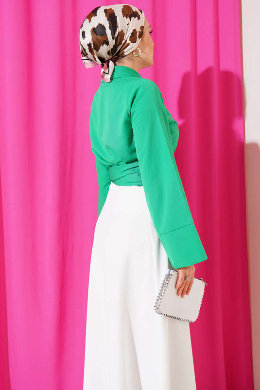 Belden Bağlama Detaylı Kısa Gömlek Yeşil