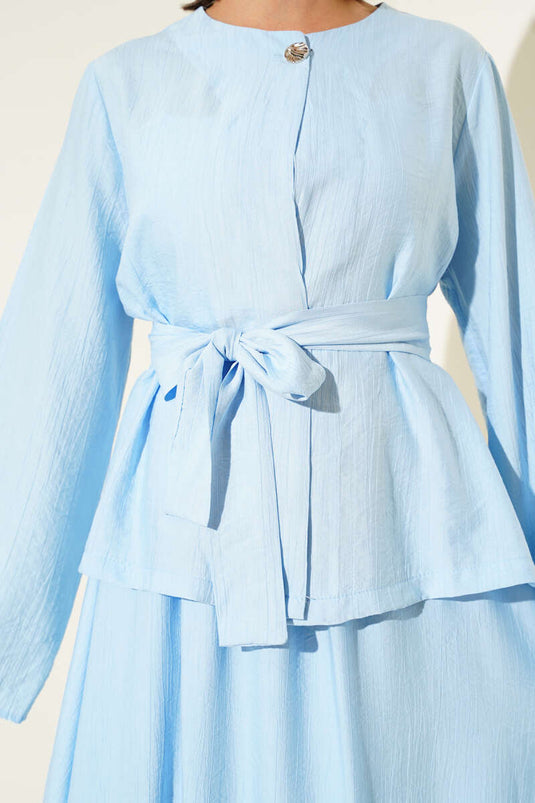 Belden Bağlamalı Etekli İkili Takım Mavi