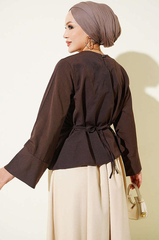 Chemise Large À Manches Avec Nœud Noir