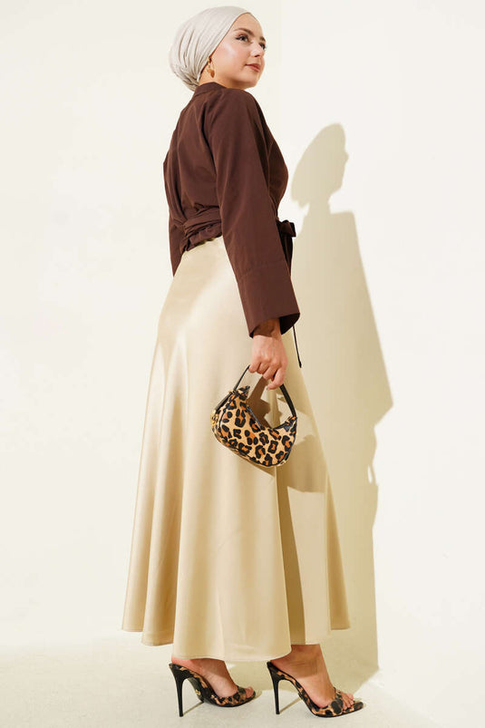 Belden Bağlamalı Kısa Gömlek Kahve