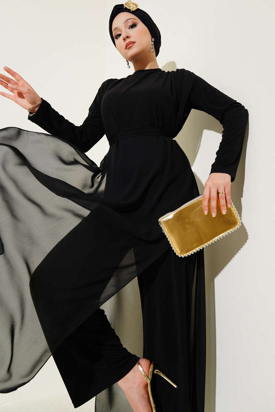 Combinaison en mousseline nouée à la taille noire