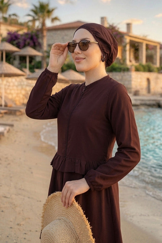 Ensemble de maillots de bain trois pièces Belden avec volants et fermeture éclair à l'avant, couleur prune