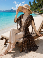 Pareo Long En Chiffon À Motifs Et Ceinturé En Café