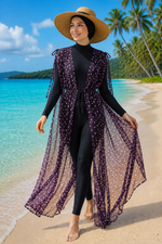 Pareo Long En Chiffon À Motifs Et Ceinturé En Aubergine