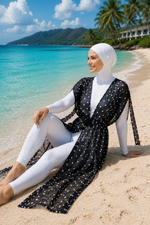 Pareo Long En Chiffon À Motifs Avec Taille Réglable Noir