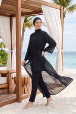 Pareo Long En Soie Noire À Taille Ajustable