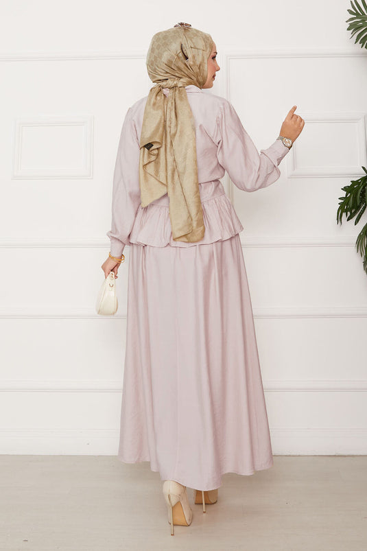 Beli Bağcık Detaylı Etekli İkili Çilek Takım Bej