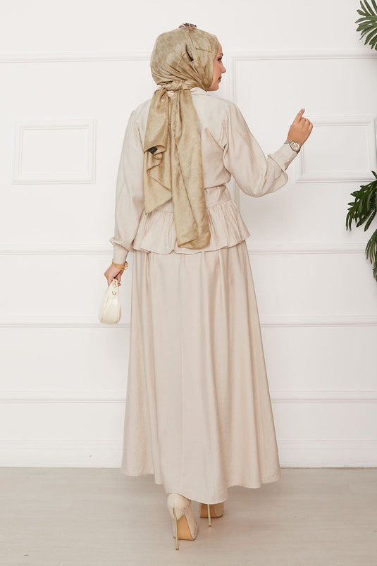 Ensemble deux pièces à jupe détaillée avec ceinture nouée à la taille et à la fraise Crème