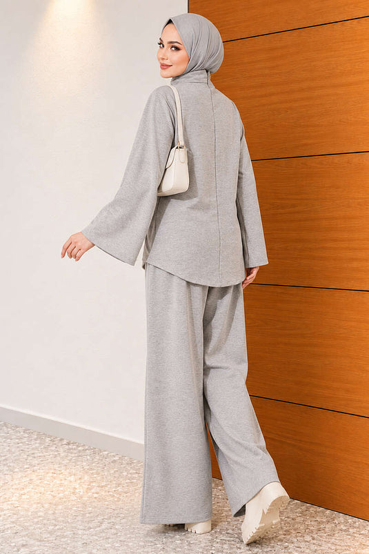 Ensemble Basic Deux-Pièces Avec Ceinture En Gris