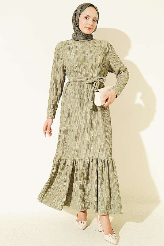 Abito Embossed Con Cintura In Verde Menta