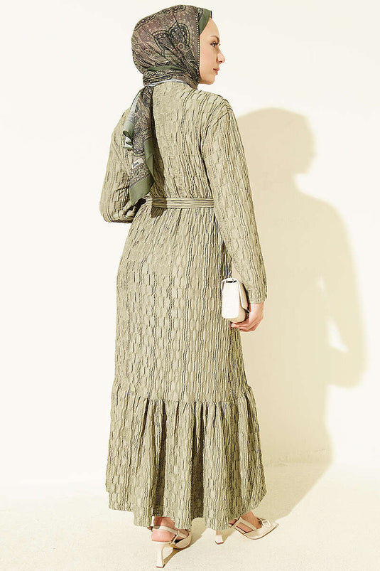 Abito Embossed Con Cintura In Verde Menta