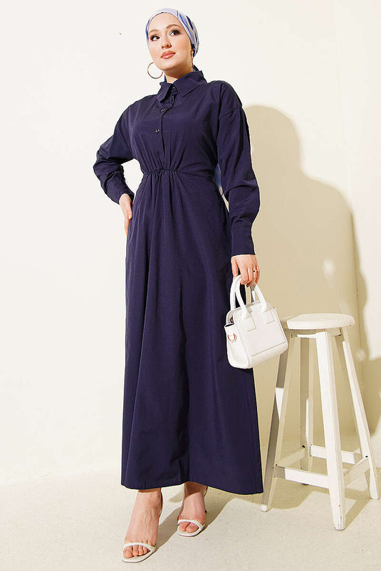 Kaufen Sie das gebundene Terikoton-Kleid in Marineblau