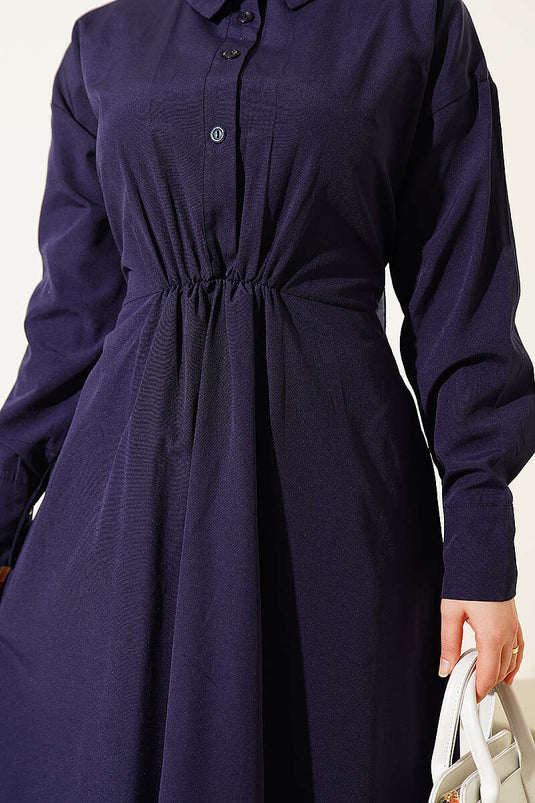 Kaufen Sie das gebundene Terikoton-Kleid in Marineblau