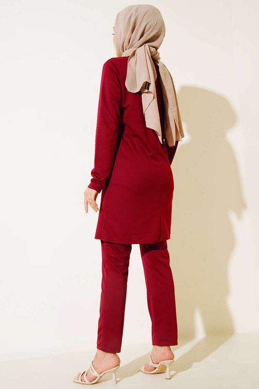 Costume double avec taille froncée et détail corde Rouge Claret