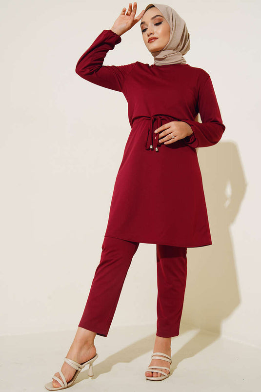 Costume Double à Taille avec Cordon de Serrage Rouge Claret