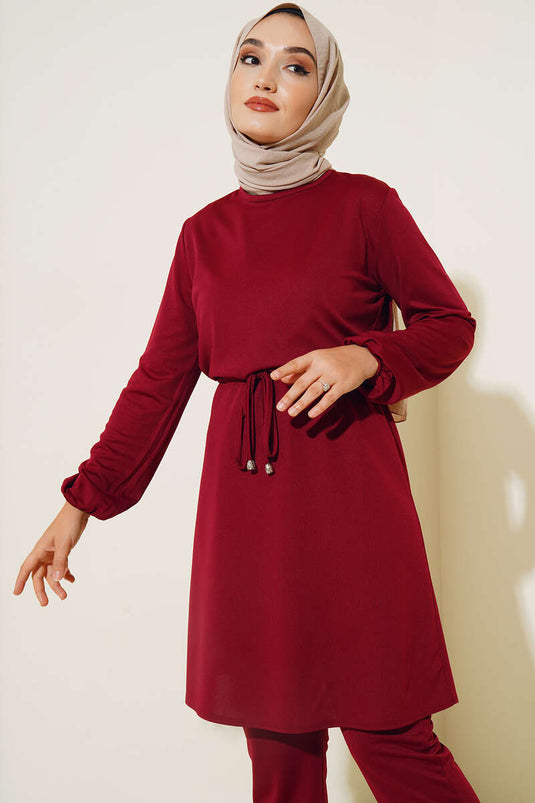 Costume Double à Taille avec Cordon de Serrage Rouge Claret