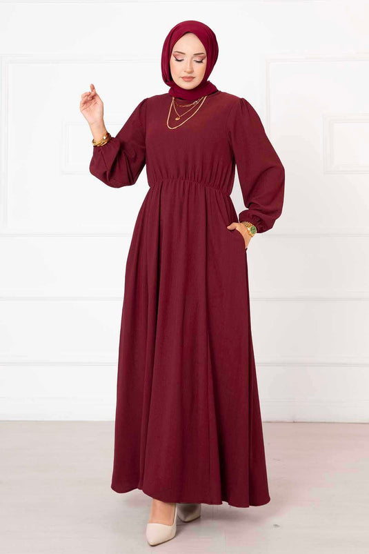 Robe Taille Froncée Rouge Claret