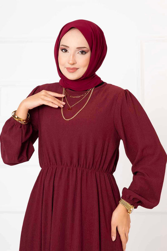 Robe Taille Froncée Rouge Claret