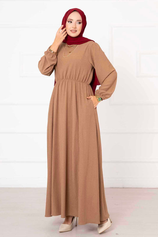 Robe Taille Froncée Camel