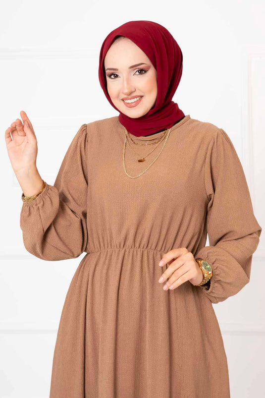 Robe Taille Froncée Camel