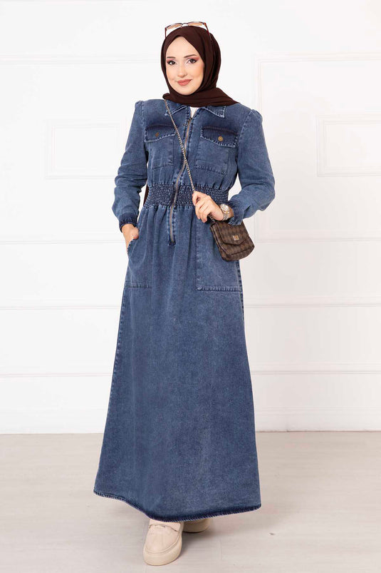 Blue Belted Denim Dress