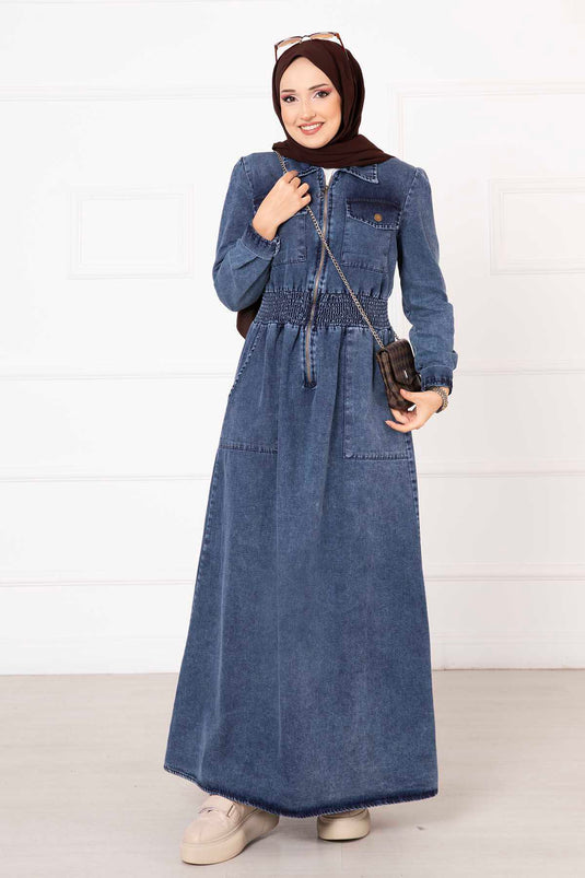 Blue Belted Denim Dress