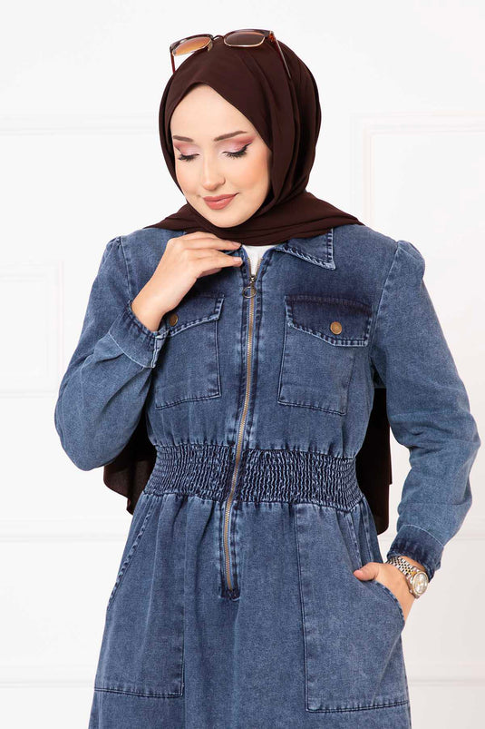 Blue Belted Denim Dress