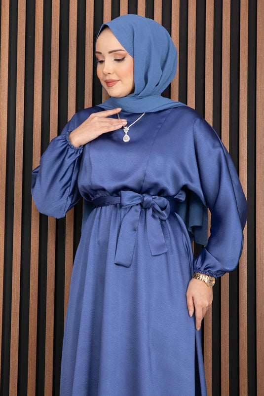 Robe voilée à ceinture froncée Beli indigo