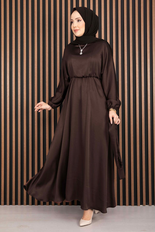 Robe voilée à ceinture froncée Beli Marron