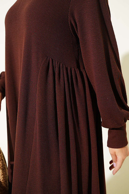Robe Ample En Maille Avec Ceinture Café