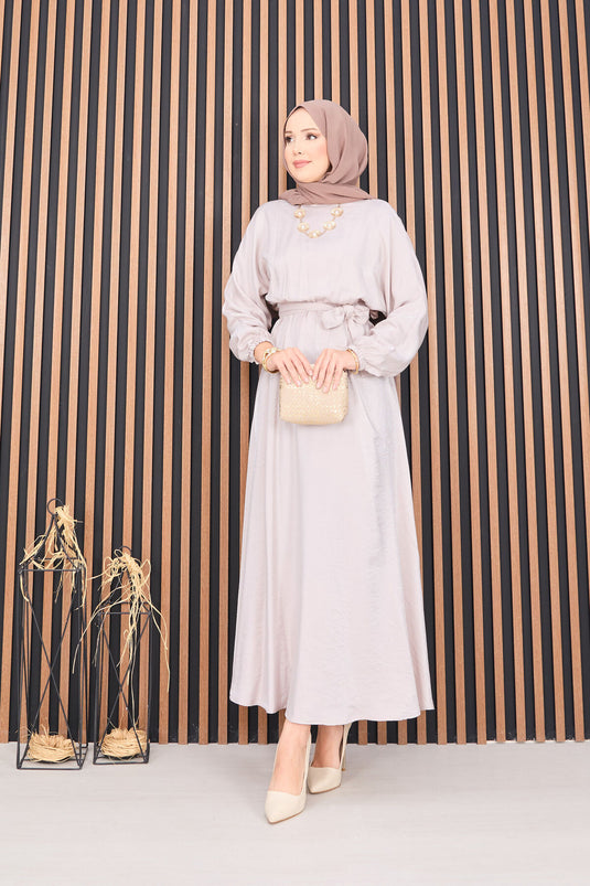 Batwing Sleeve Hijab Dress with Stone Waistline