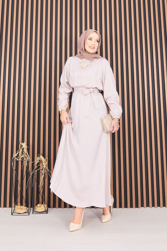 Batwing Sleeve Hijab Dress with Stone Waistline