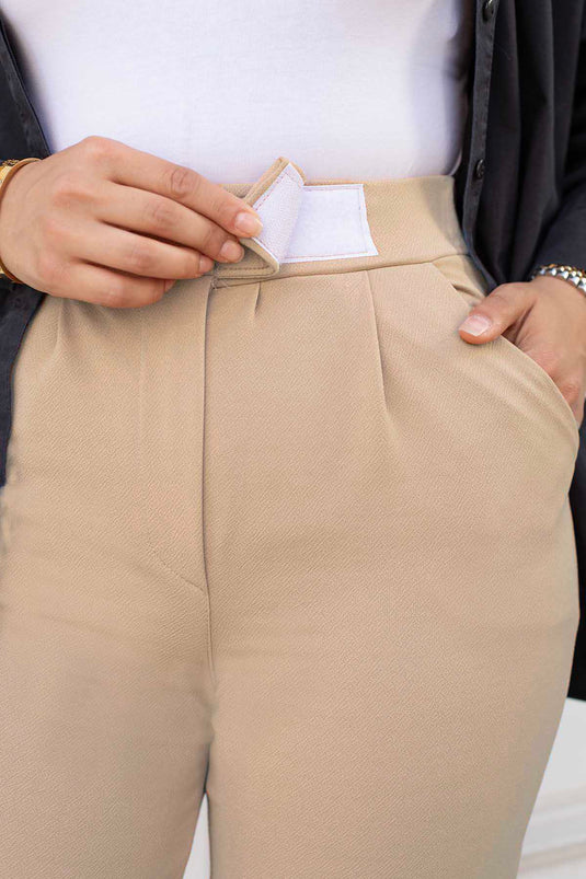 Cream Colored Palazzo Pants with Snap Closure for Modest Wear