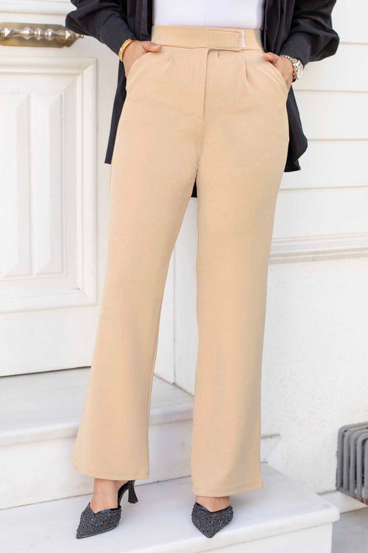 Pantalón Hijab Palazzo con broche en la cintura, Crema