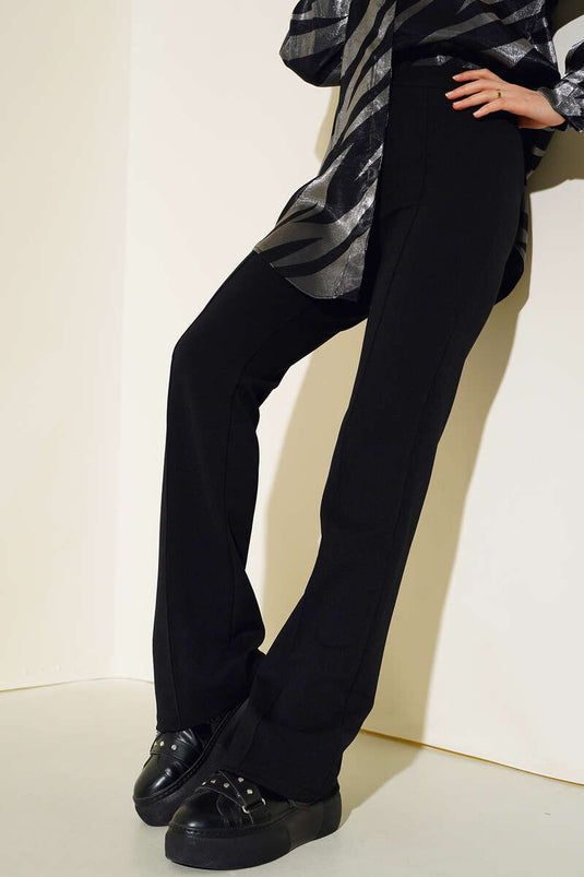 Black Buttoned Zippered Pants with Pockets